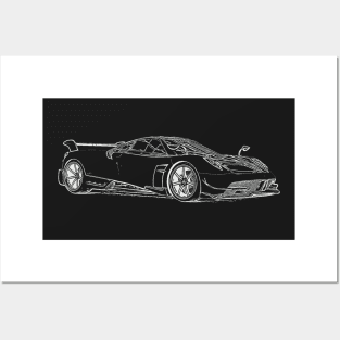 Pagani Huayra Supercar Racing Wireframe White Posters and Art